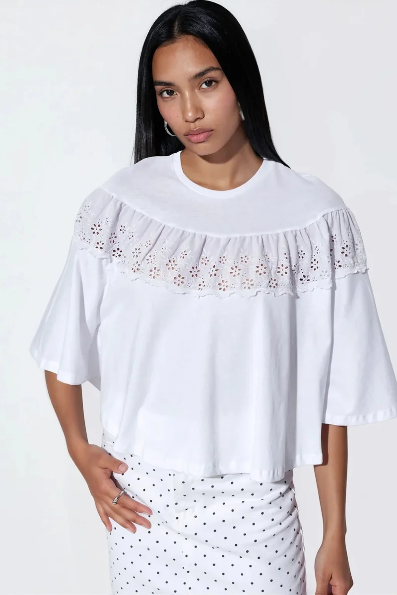 BUSEM Cotton Relaxed-Fit Crew Neck Blouse