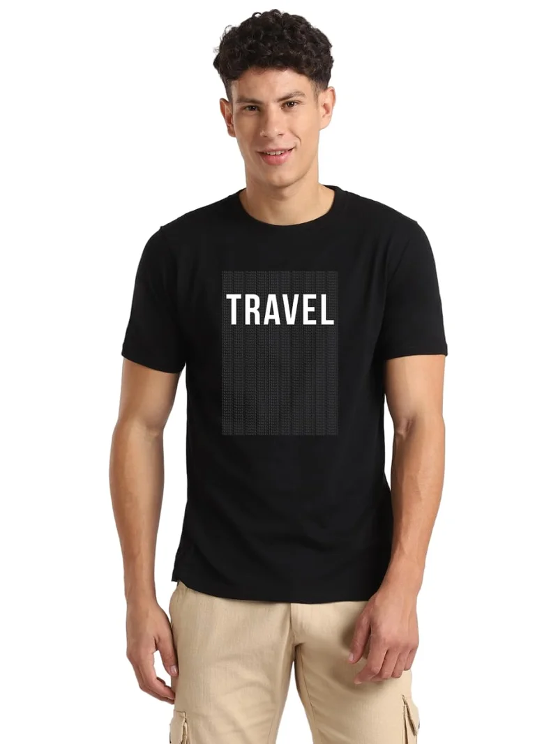 Black Travel Graphic T-Shirt for Men