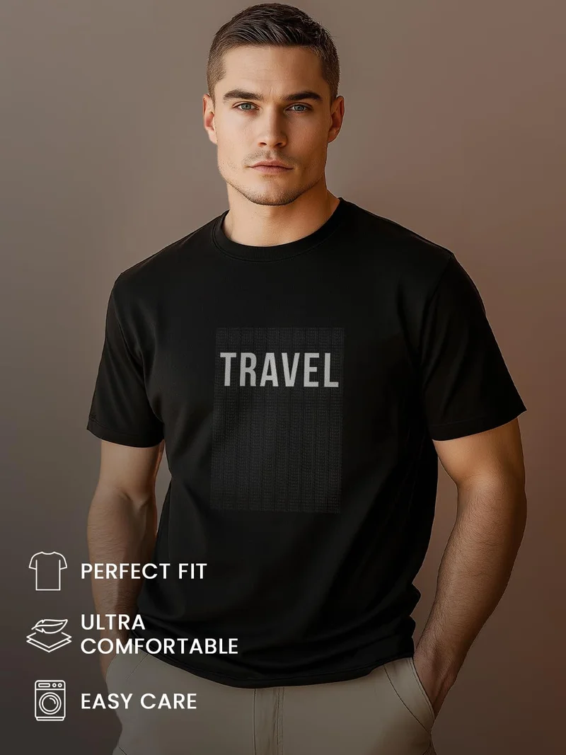 NOBERO  Black Travel Graphic T-Shirt for Men for Men | Best Price UAE