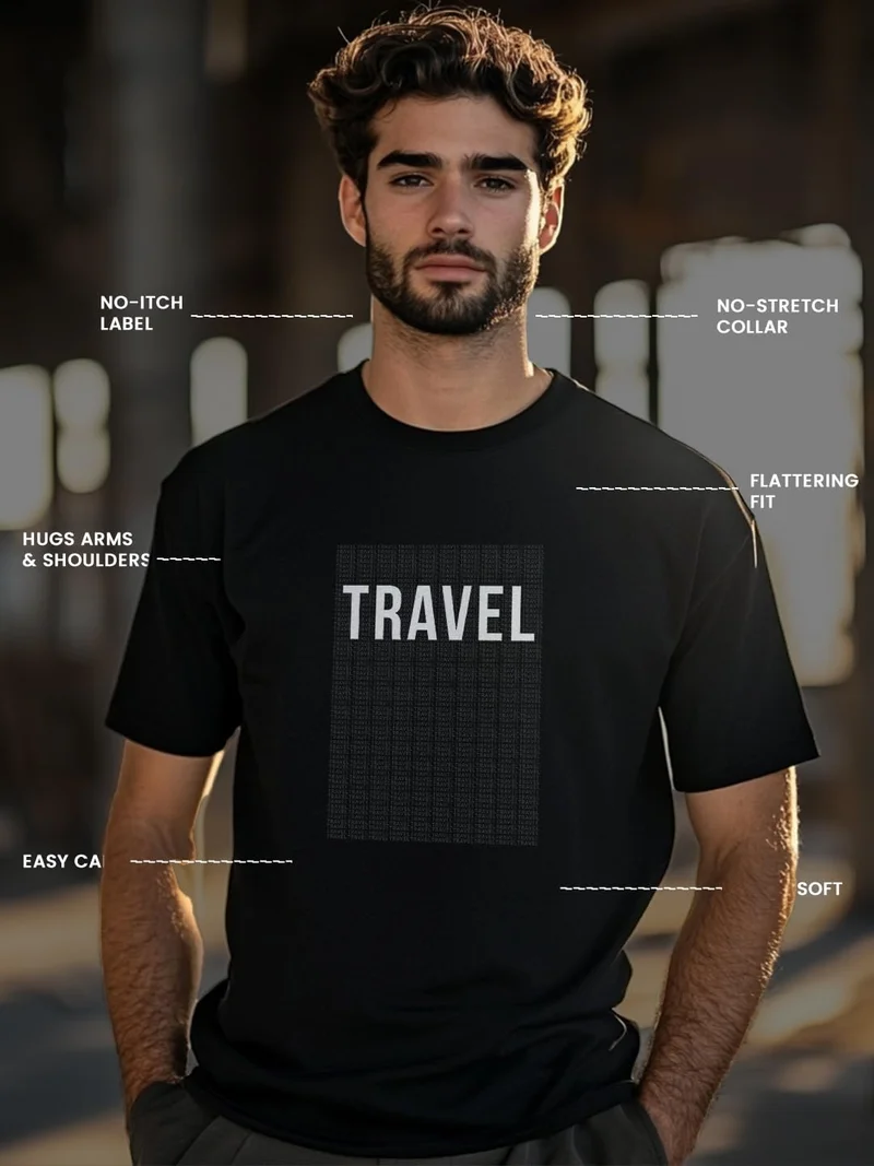 NOBERO  Black Travel Graphic T-Shirt for Men for Men | Best Price UAE