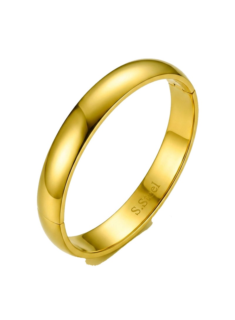Julia Store 21K Gold Plated Stainless Steel Aesthetic Exquisite Luxury Elegant Dainty Cute Trendy Delicate Modern Dome Tarnish Resistant Comfort Fit Glossy Thick Oval Bangle Bracelet Jewelry Gift For Women - Image 1