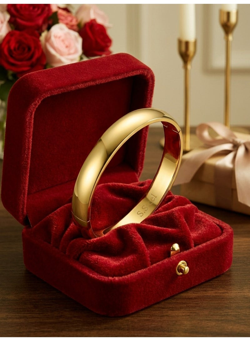 Julia Store 21K Gold Plated Stainless Steel Aesthetic Exquisite Luxury Elegant Dainty Cute Trendy Delicate Modern Dome Tarnish Resistant Comfort Fit Glossy Thick Oval Bangle Bracelet Jewelry Gift For Women - Image 2