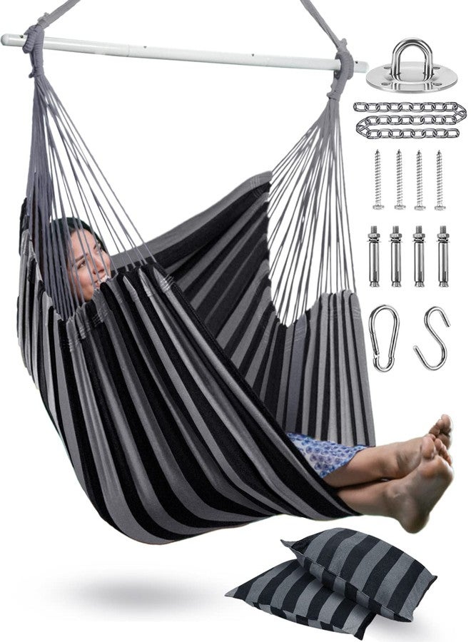 Lulladle XXL Hammock Chair Hanging Rope Swing with 2 Cushions - Max 500lbs-Perfect for Patio, Porch, Bedroom, Backyard, Indoor or Outdoor - Includes Hanging Hardware Kits - Image 1