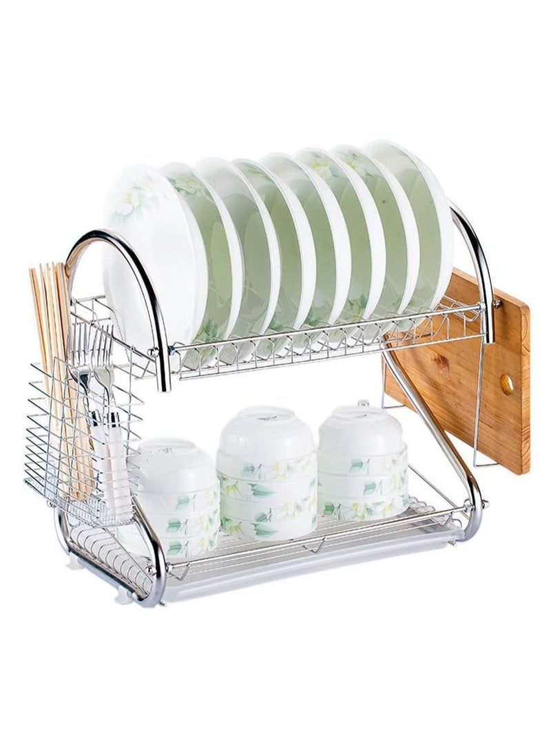 DubaiGallery Dish Drying Rack Over the Sink, 2-Tier Dish Rack with Utensil Holder, Water Cup Holder and Drain Board for Kitchen Counter  - Image 1