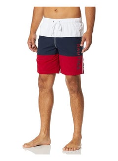 Nautica mens Quick Dry Classic Logo Tri-block Series Swim Trunks, Nautica Red, Small