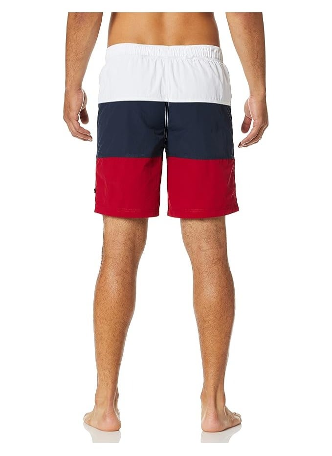 NAUTICA - Nautica mens Quick Dry Classic Logo Tri-block Series Swim Trunks, Nautica Red, Small - Image 1