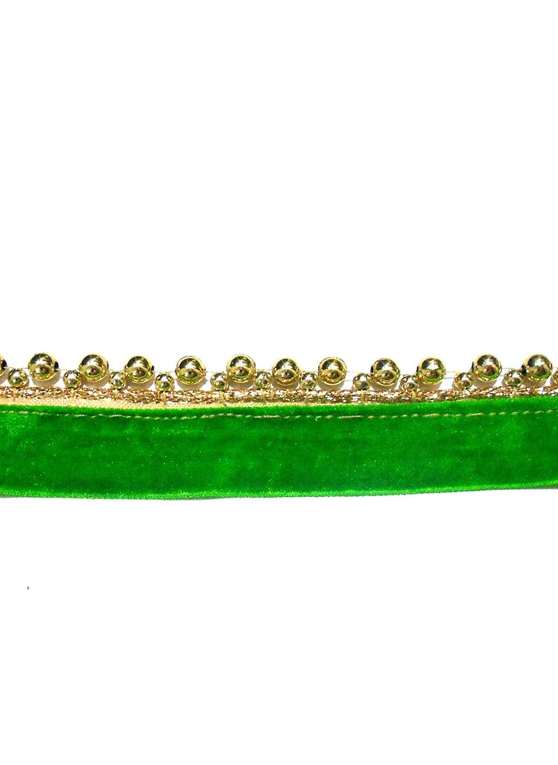 GOELX GOELX Velvet Bead Lace for Sarees/Lehangas/Suits/Dupattas/Other Dresses/Crafts/Hangings/Borders/Craft Works/Furnishings/Decorations (Green, 9 m)  - Image 1
