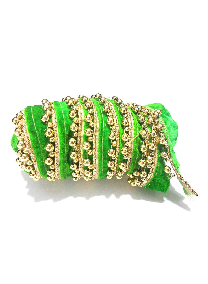 GOELX GOELX Velvet Bead Lace for Sarees/Lehangas/Suits/Dupattas/Other Dresses/Crafts/Hangings/Borders/Craft Works/Furnishings/Decorations (Green, 9 m)  - Image 2