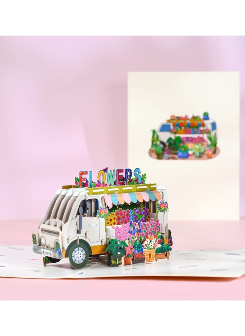 KASTWAVE Flower Truck Pop Up Card Handmade 3D Greeting Cards for Mothers Day Wedding Anniversary Thank You Thinking of You Sympathy Get Well All Occasion  - Image 4