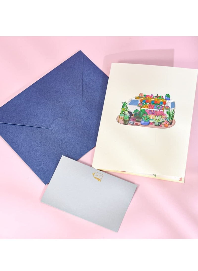 KASTWAVE Flower Truck Pop Up Card Handmade 3D Greeting Cards for Mothers Day Wedding Anniversary Thank You Thinking of You Sympathy Get Well All Occasion  - Image 5