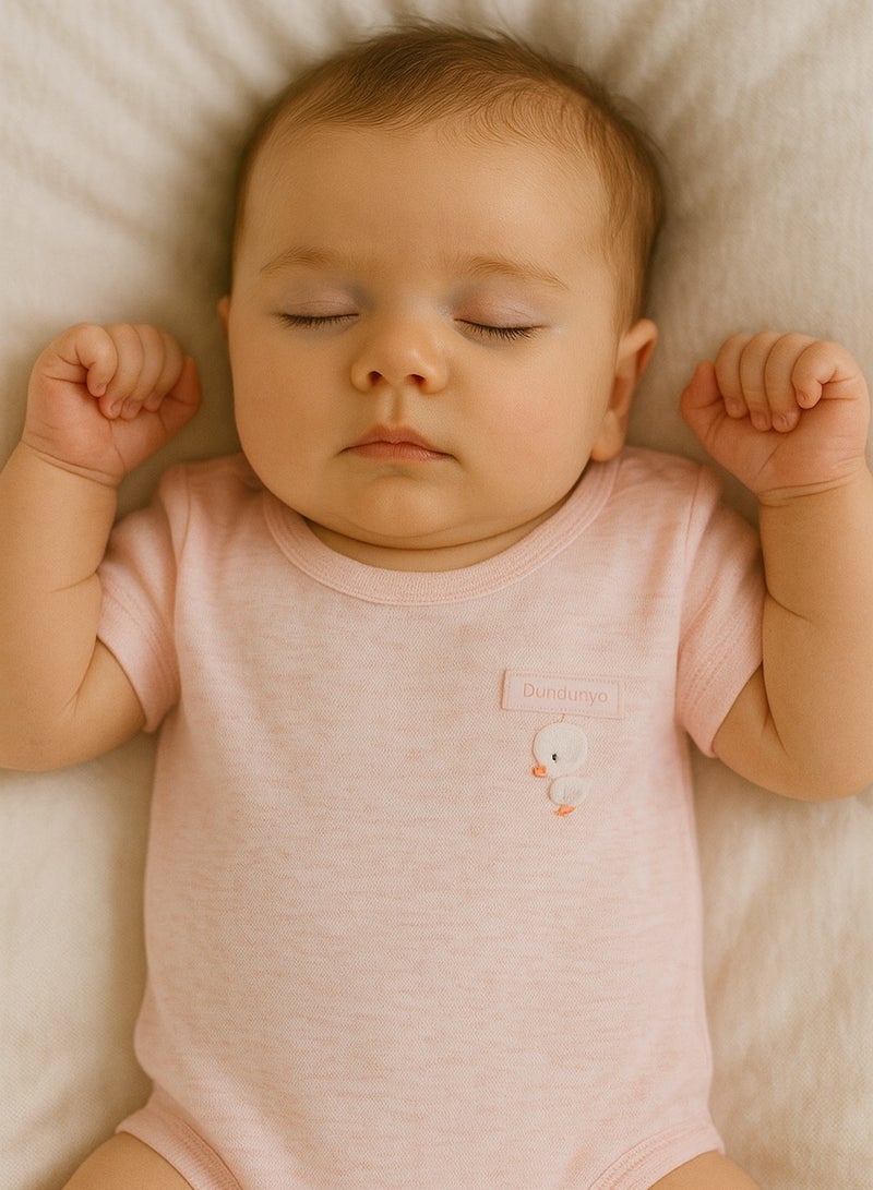 Baby Crawling Bodysuit - Cotton Blend Lightweight Triangle Bodysuit with Duck Pendant, Snap Crotch, Half Sleeve - For 1-18 Months  - Image 1