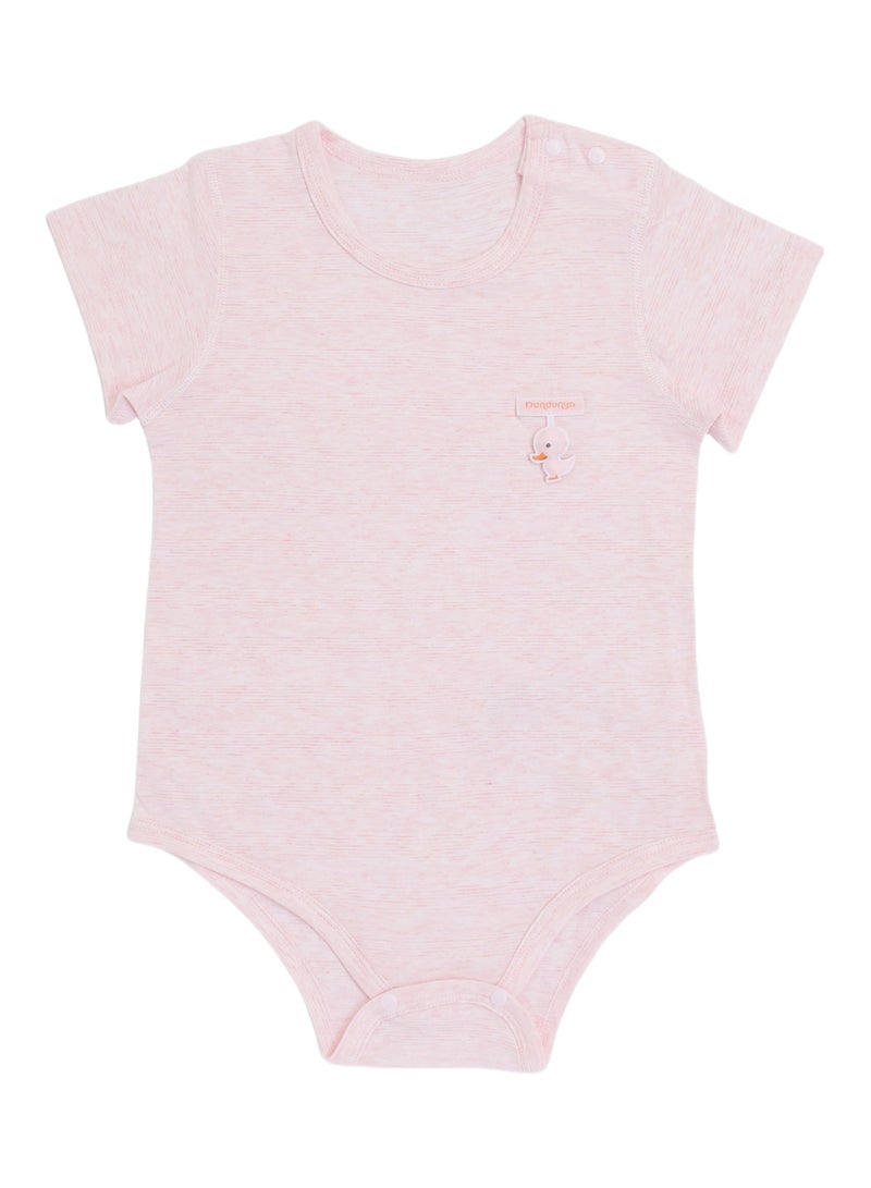 Baby Crawling Bodysuit - Cotton Blend Lightweight Triangle Bodysuit with Duck Pendant, Snap Crotch, Half Sleeve - For 1-18 Months  - Image 2