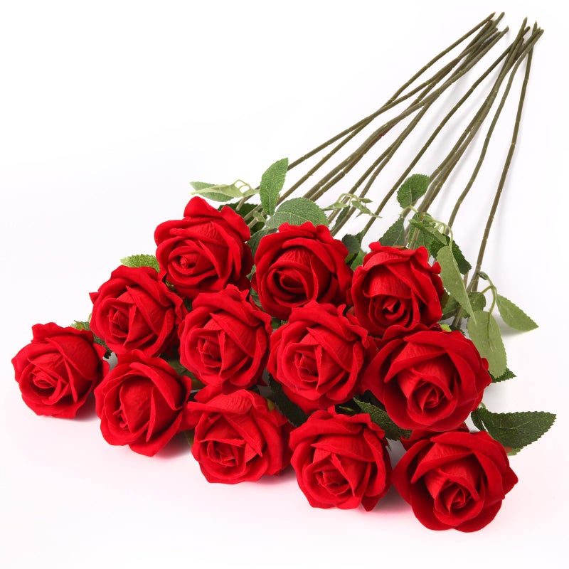 NEYSXYU 12PCS Realistic Full-Bloom Red Silk Roses â€“ Long Stem Artificial Rose Bouquet for Romantic Home Decor, Wedding Centerpieces, Valentineâ€™s - Image 1