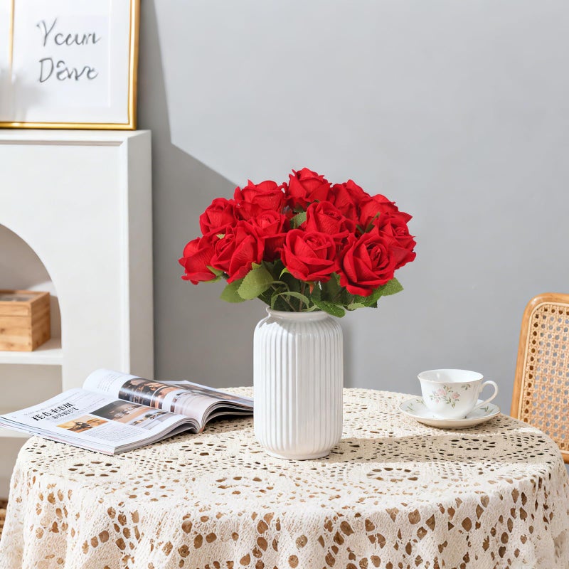 NEYSXYU 12PCS Realistic Full-Bloom Red Silk Roses â€“ Long Stem Artificial Rose Bouquet for Romantic Home Decor, Wedding Centerpieces, Valentineâ€™s - Image 3