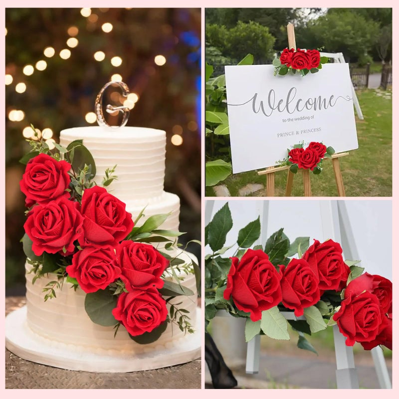 NEYSXYU 12PCS Realistic Full-Bloom Red Silk Roses â€“ Long Stem Artificial Rose Bouquet for Romantic Home Decor, Wedding Centerpieces, Valentineâ€™s - Image 4