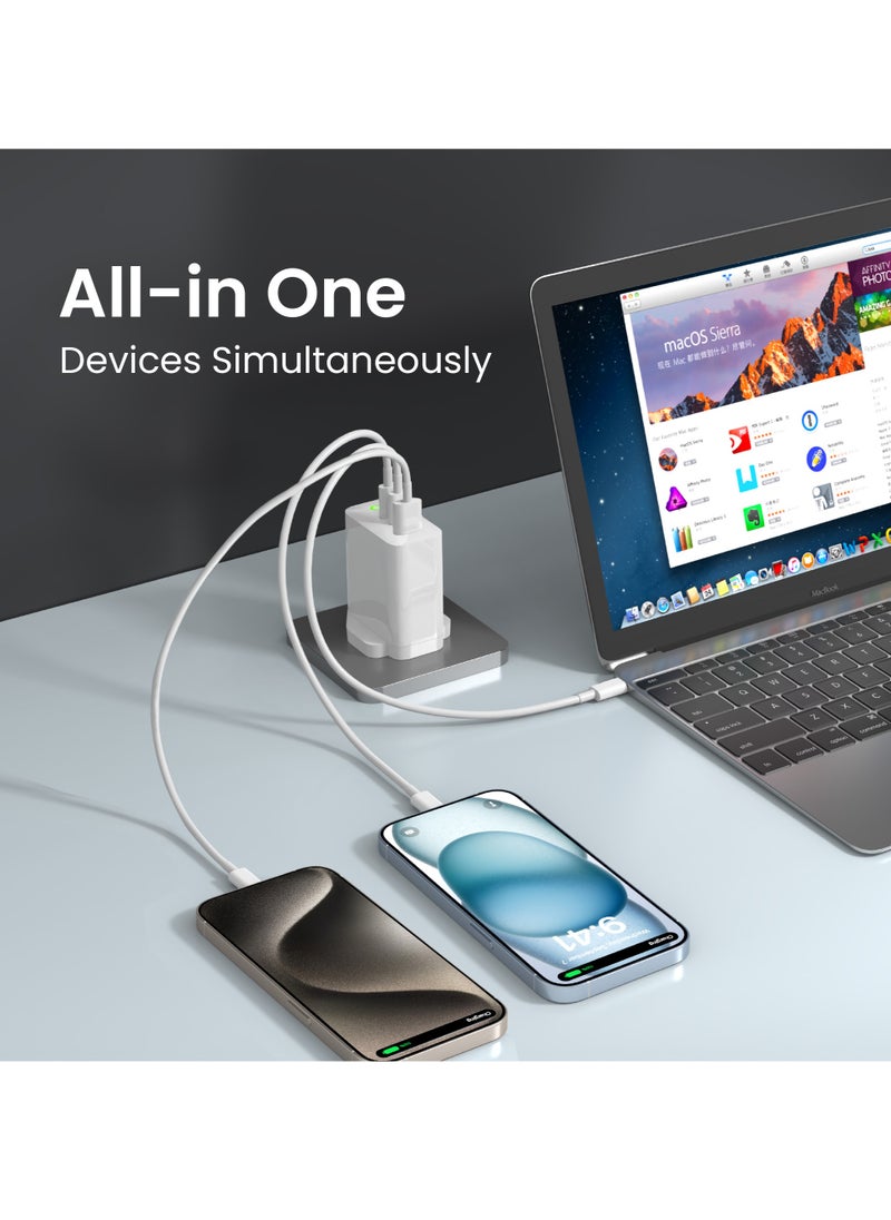 Brave 65W USB-C GaN Charger, 3-Port Fast Charging Adapter for Laptops and Phones, Type-C Wall Plug with 100W Type-C to Type-C Cable and 20W Type-C to Lightning Cable, Compatible with MacBook Pro/Air, HP, Dell, Lenovo, iPhone 16 Pro, Galaxy S25U/S24U, iPad and More  - Image 3