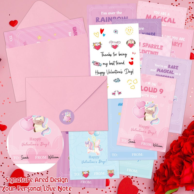 TICIAGA 72pcs Valentine's Day Unicorn Greeting Card with Envelop and Stickers for Kids, Charming Design Unicorn Notecard Gift Cards for Boys and Girls School Classroom Exchange, Valentines Party Favor - Image 3