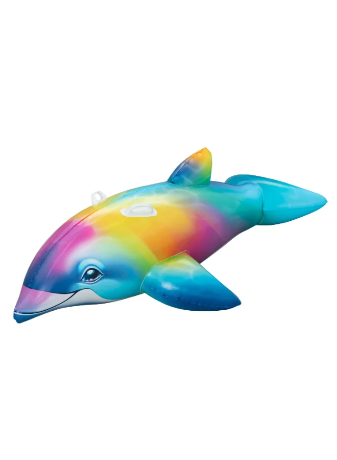 Bestway Bestway Dolphin Daydream Ride-On Inflatable Pool Float, 66 in x 26 in (1.68 m x 66 cm), Rainbow Dolphin Water Rider with Heavy-Duty Handles, Durable PVC Pool Toy for Kids Ages 3+