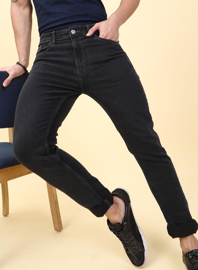 شركة المرآب الهندية جينز مشطوف غامق بقصة ضيقة - Image 1