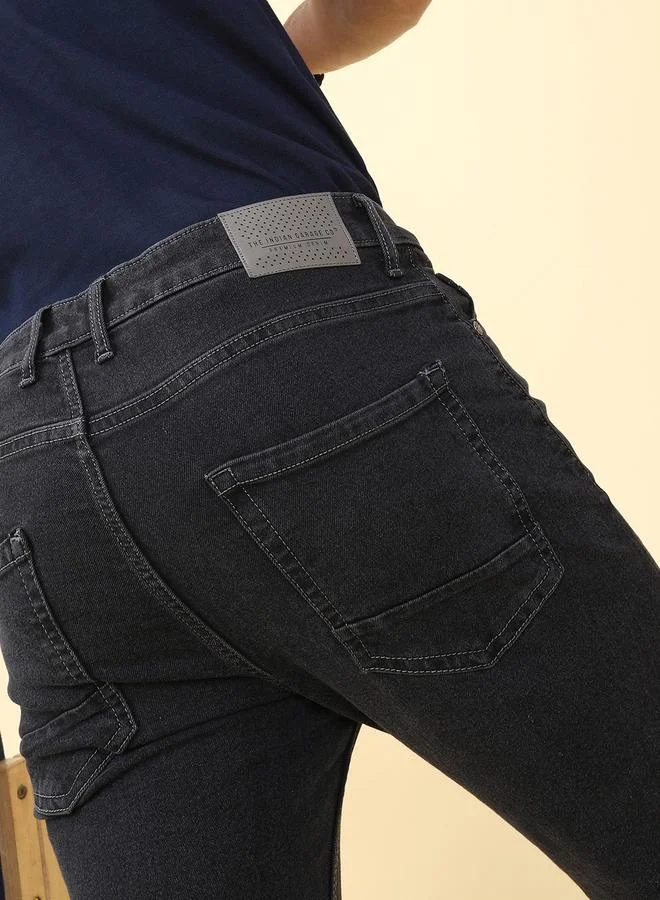 The Indian Garage Co The Indian Garage Co Men Dark Wash Slim Fit Black Jeans