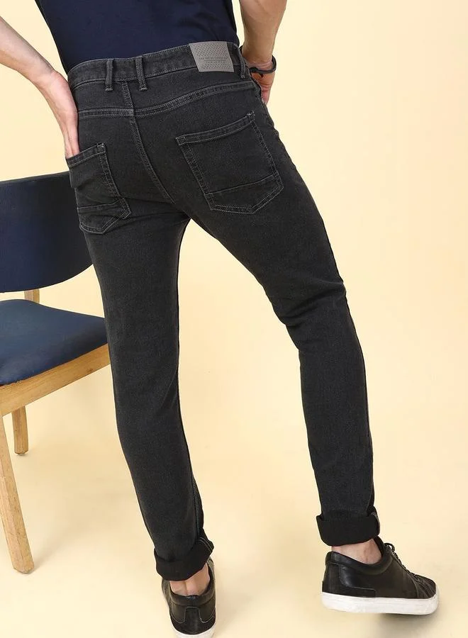 The Indian Garage Co The Indian Garage Co Men Dark Wash Slim Fit Black Jeans