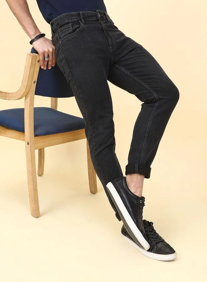 The Indian Garage Co The Indian Garage Co Men Dark Wash Slim Fit Black Jeans