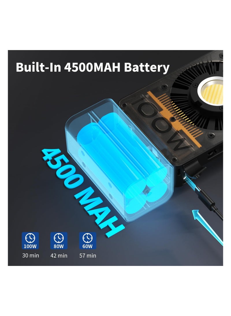 ZHIYUN CINEPEER CX100 100W LED Video Light [Official] with Built-in 4500mAh Battery,Bi-Color COB Continuous Output Lighting 2700K-6500K for Filmmaking/Live Streaming/Videography/Studio Photography - Image 3