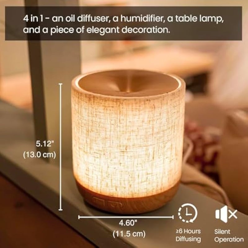 ناشر زيوت عطرية بسعة ‎200‎ مل بتغطية قماشية ومصباح ليلي | ناشر روائح بالموجات فوق الصوتية | مرطّب مع إضاءة | ديكور للغرفة | مرطّب صغير لغرفة النوم | هدية للمنزل الجديد - Image 3