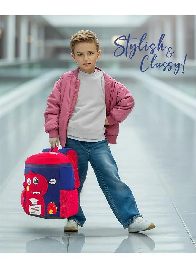 Bonfino Bonfino Dino Printed School Bag, 2 Side Water Bottle Pockets, Padded Back, 1 Main Compartment, 4 Years+, Red & Blue - 13 Inches