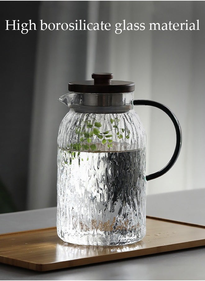 DUNISO 1.5L Glass Tree Pattern Water Bottle With One Cup, Glass Water Bottle Set, With Solid Wood Lid, Large Heat Resistant Glass Water Bottle With Handle, Suitable For Hot/Cold Drinks - Water, Tea, Juice, Sangria, Cocktails, Cold Brew, Milk, Coffee, Etc., Juice Jug, Large Capacity Glacier Pattern Glass Cooler  - Image 3