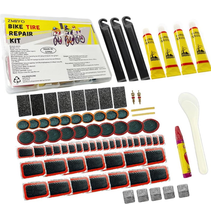 ZMRYO Bike Tire Repair Kit, 80 PCS Bike Tube Patch Kit with Bike Tire Levers, Bike Tire Patch and Tire Repair Glue, Bike Patch Kit for Mountain and Road Bike - Image 1