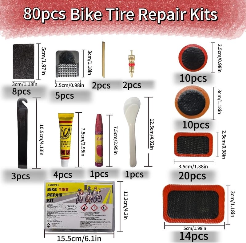ZMRYO Bike Tire Repair Kit, 80 PCS Bike Tube Patch Kit with Bike Tire Levers, Bike Tire Patch and Tire Repair Glue, Bike Patch Kit for Mountain and Road Bike - Image 2