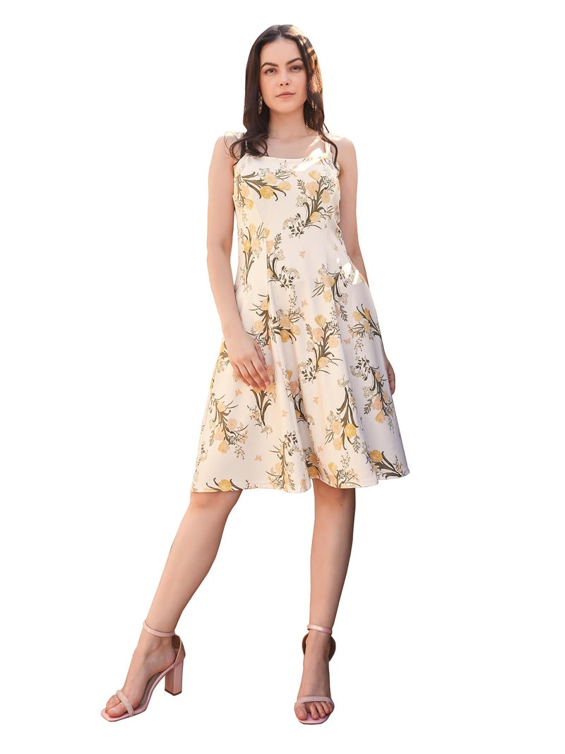 PURVAJA Women’s Fit & Flare Knee Length Dress (Wini-015-Poppy_Beige_Medium) - Image 1