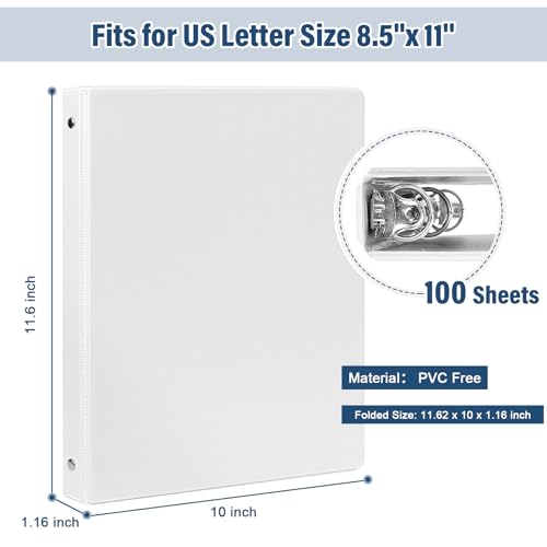 XRUNMIX 1/2 Inch 3-Ring-Binder with Pockets, 0.5''-inch Round Binders Holds 100 Sheets US Letter Size 8.5'' x 11'' - Bundle 12 Packs White Binders for Home, Office, and Back to School (0.5'' - 12 Packs) - Image 2