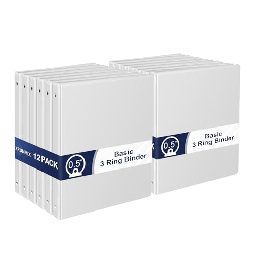XRUNMIX 1/2 Inch 3-Ring-Binder with Pockets, 0.5''-inch Round Binders Holds 100 Sheets US Letter Size 8.5'' x 11'' - Bundle 12 Packs White Binders for Home, Office, and Back to School (0.5'' - 12 Packs) - Image 1
