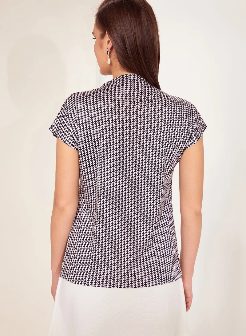 REISS Pax High Neck Gingham Top