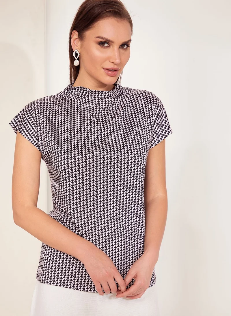 REISS Pax High Neck Gingham Top
