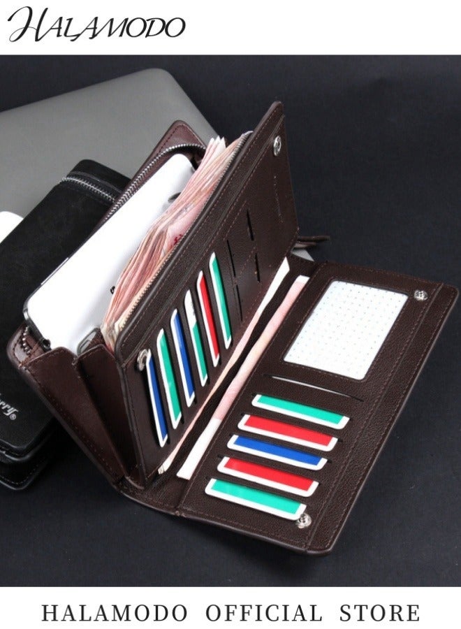 هالامودو محفظة جلدية للرجال مزودة بسحّاب لبطاقات الائتمان وسحاب لحجب RFID وحامل للهاتف ومحفظة سفر كبيرة الحجم مزودة بسحّاب  - Image 2