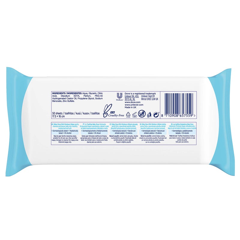 Baby Dove Dove Baby Wipes Rich Moisture,50 Count (Pack of 6) - Image 3