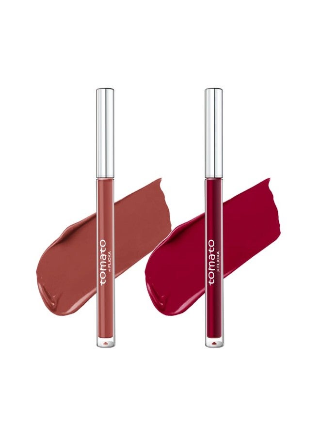 FLiCKA Tomato Liquid Matte Lipstick Transfer Proof, Smudge Proof, Non-Sticky, Creamy Lightweight Shade 2 & Shade 5 Combo - Image 1