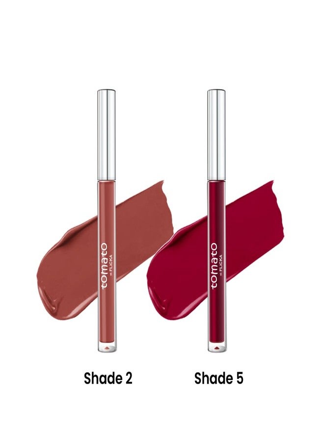 FLiCKA Tomato Liquid Matte Lipstick Transfer Proof, Smudge Proof, Non-Sticky, Creamy Lightweight Shade 2 & Shade 5 Combo - Image 2