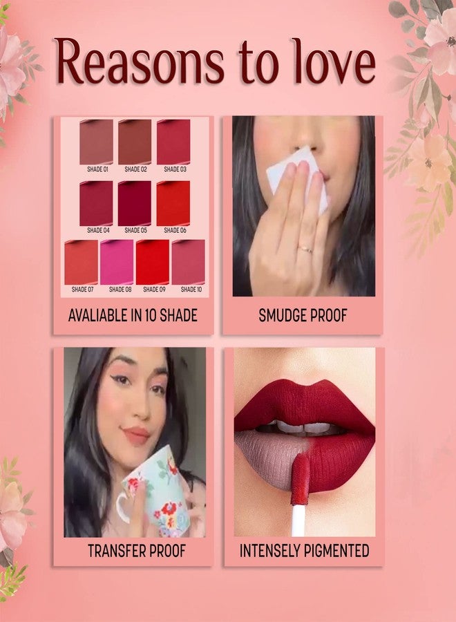 FLiCKA Tomato Liquid Matte Lipstick Transfer Proof, Smudge Proof, Non-Sticky, Creamy Lightweight Shade 2 & Shade 5 Combo - Image 4
