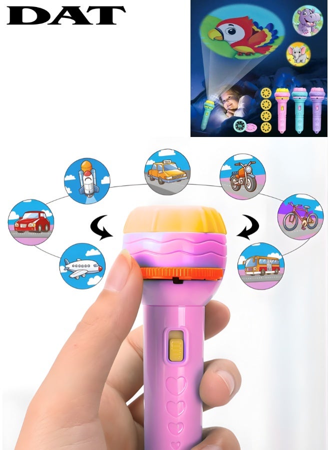 دي اي تي لعبة مصباح عرض الصور للأطفال من DAT مع أقراص صور دوّارة، كشاف يدوي بإضاءة LED، مقاس 11.5 سم، متعدد الألوان، للعب ووقت النوم - Image 1