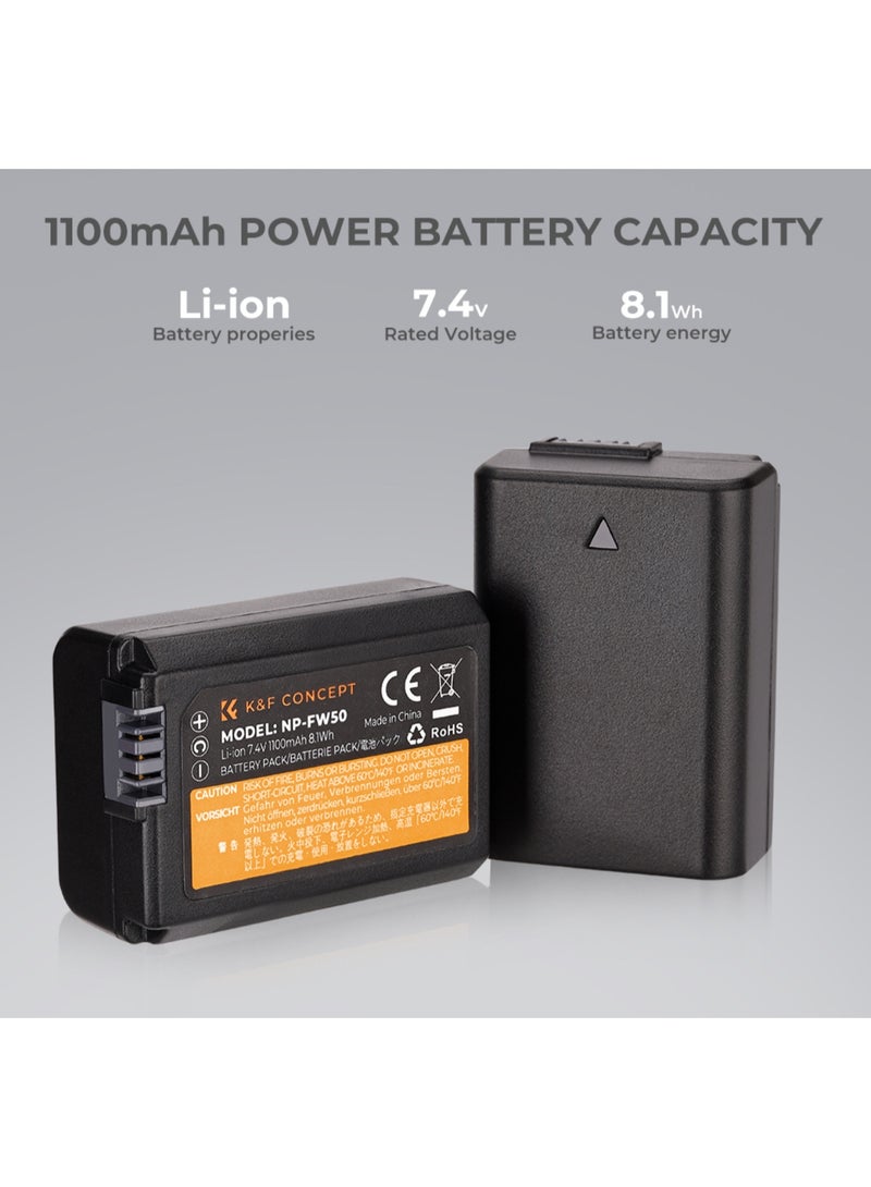 K&F Concept KF28.0015 Dual NP-FW50 Camera Battery Kit with USB Charger – 2x 1100mAh Rechargeable Batteries for Sony Alpha A6000 Series & NEX Cameras - Image 4
