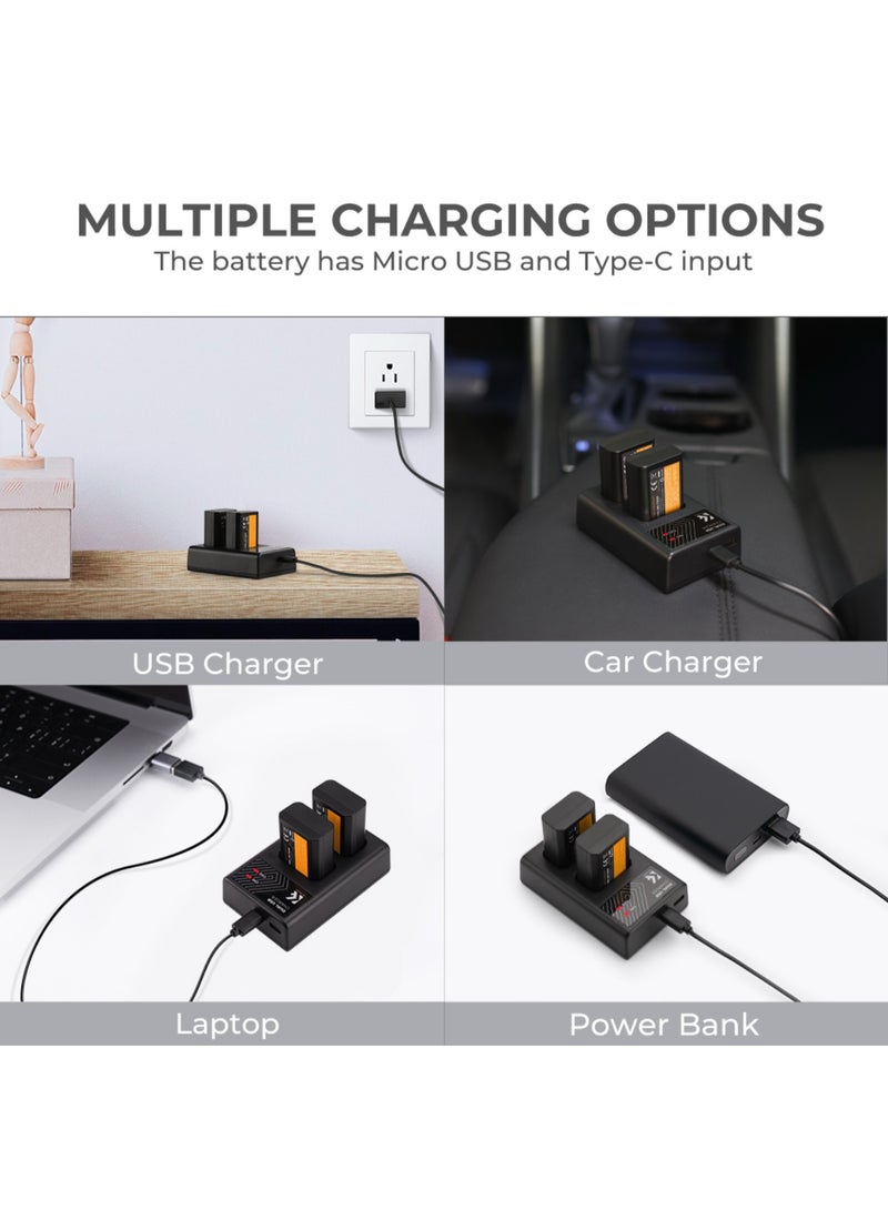 K&F Concept KF28.0015 Dual NP-FW50 Camera Battery Kit with USB Charger – 2x 1100mAh Rechargeable Batteries for Sony Alpha A6000 Series & NEX Cameras - Image 3