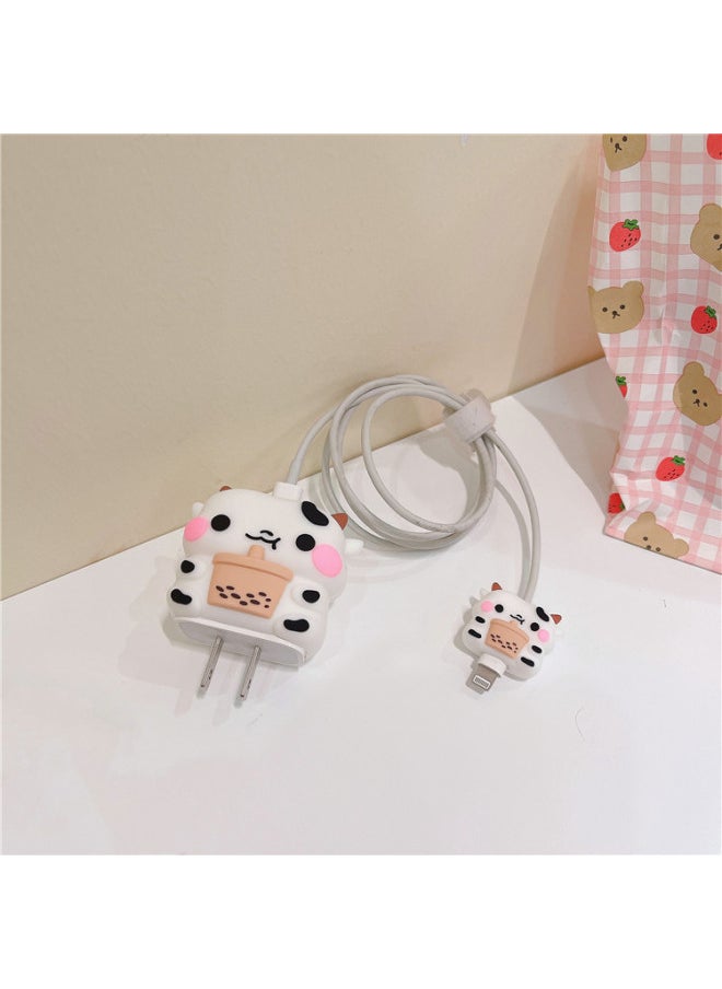 Beauenty 2024 Four-piece Charger Protective Cover For Apple 15 Fast Charging Protective Cover 18W/20W Charger-Specifications:93. Milk Tea (set Of Four) Big And Small Heads + 1.4m Wire Rope + Tie  - Image 1