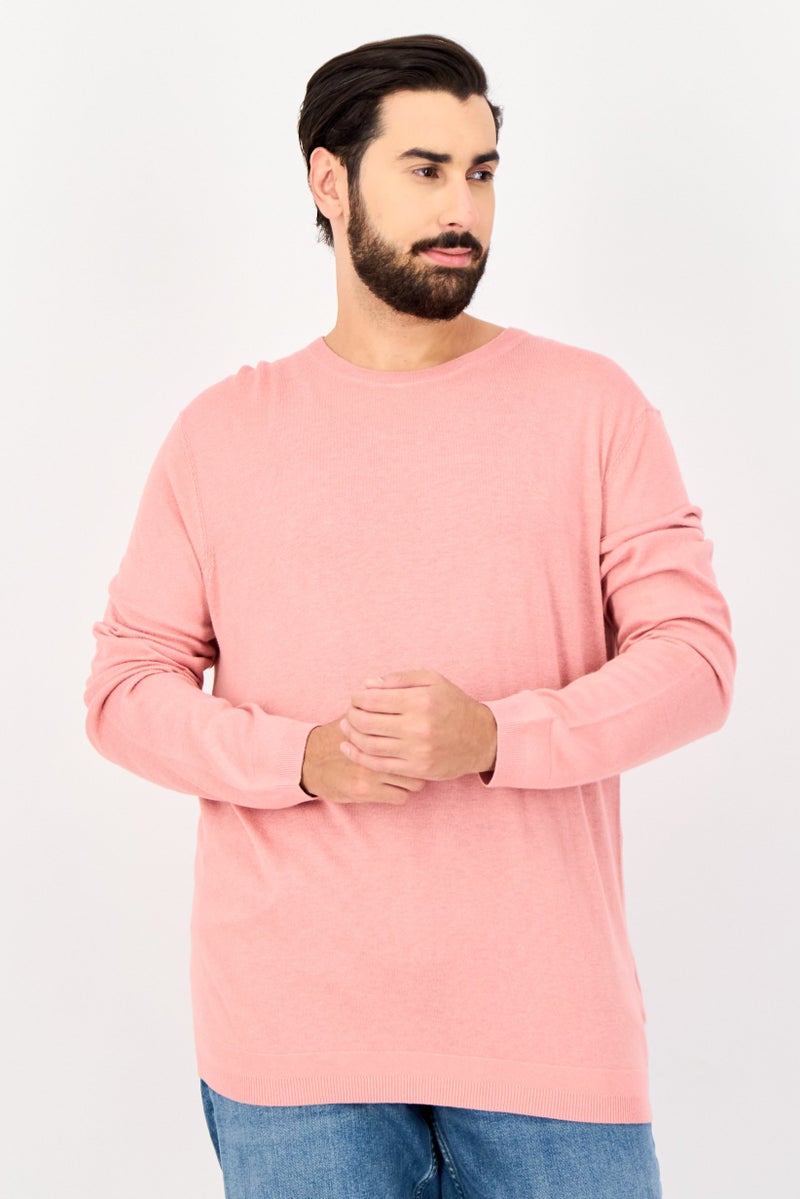 Timberland Men Slim Fit Crew Neck Solid Sweater, Old Pink - Image 1