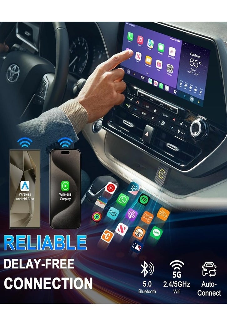 ماركة غير محددة - محول CarPlay لاسلكي صغير 2 في 1 مع بلوتوث 5.0 وواي فاي للسيارات السلكية CarPlay/Auto - Image 1
