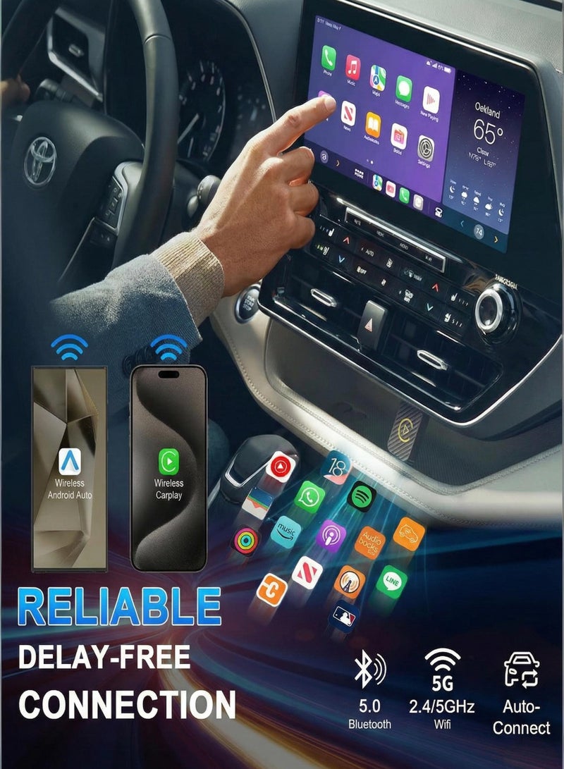 محول CarPlay لاسلكي صغير 2 في 1 مع بلوتوث 5.0 وواي فاي للسيارات السلكية CarPlay/Auto - Image 2
