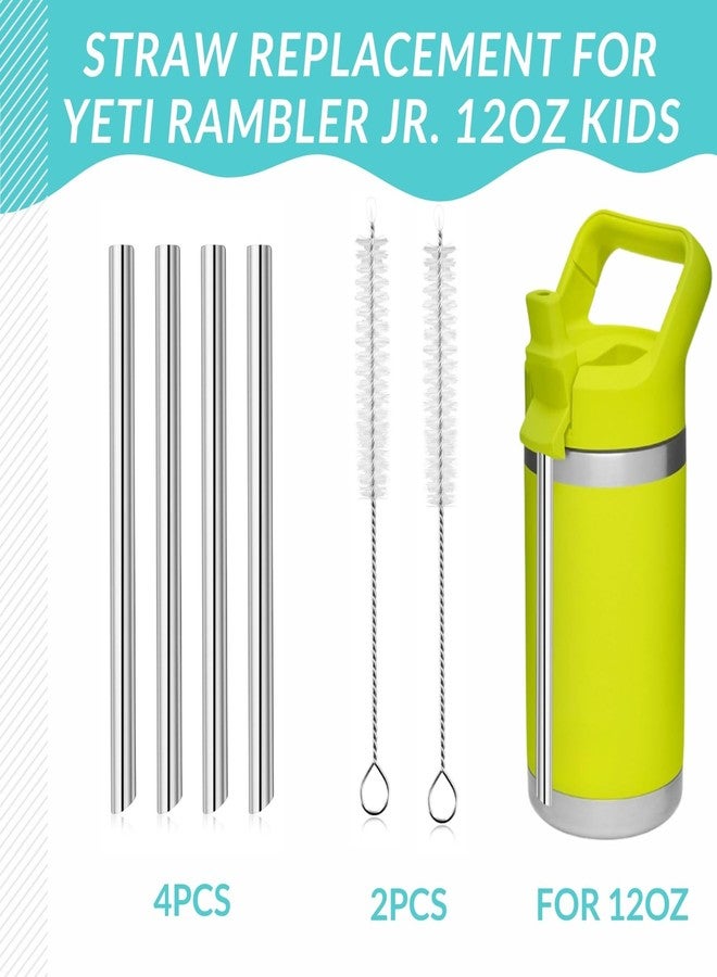 YINORD 4PCS Replacement Metal Straw for YETI Rambler Jr. Water Bottle, Reusable Stainless Steel Replacement Straws with 2PCS Cleaning Brushes Compatible with YETI Rambler Jr. Bottle (12oz) - Image 2